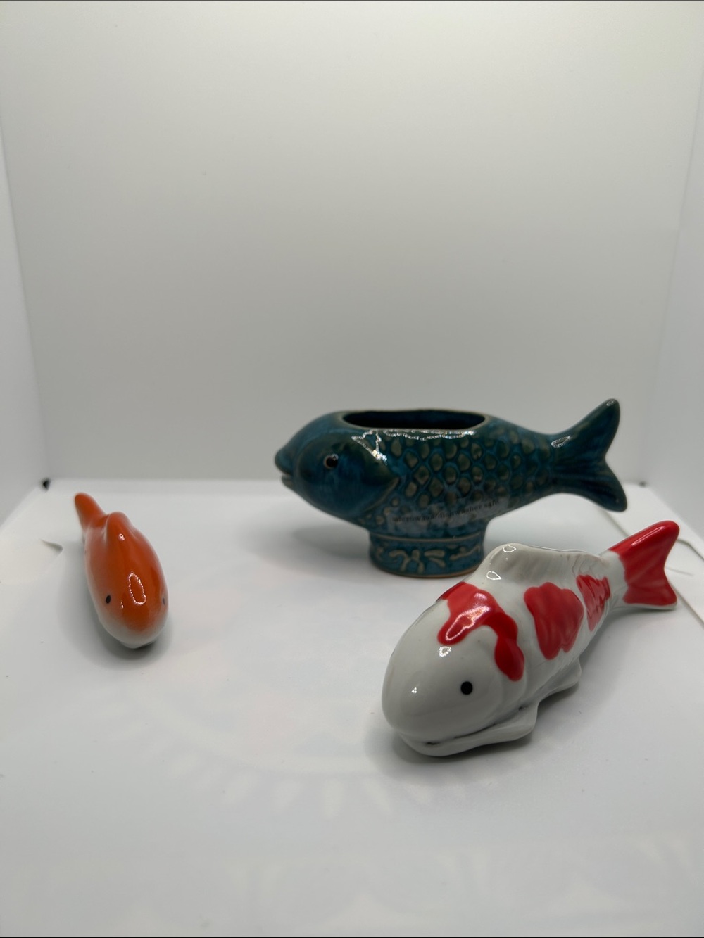 Ceramic Koi Fish Figurine Set - Blue, White & Red, Orange